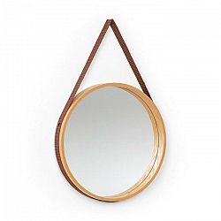Besoa Lynn, nástenné zrkadlo, 35,5 cm Ø, preglejka, dubová dyha, plastový popruh, drevo