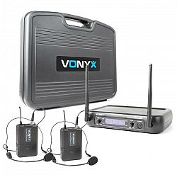 Vonyx WM73H, bezdrôtový mikrofónový systém, 2-kanálový, 2 x vreckový vysielač s headsetom