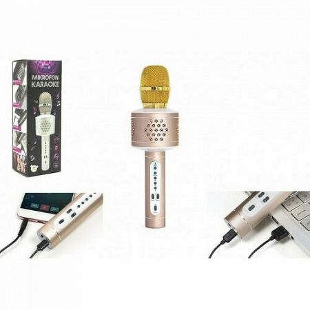 Teddies Mikrofón karaoke Bluetooth, zlatá, na batérie, s USB káblom